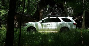 2020 Dodge Durango in white with bikes mounted to the top