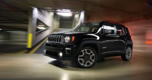 2020 Jeep Renegade in black in an underground parking garage 
